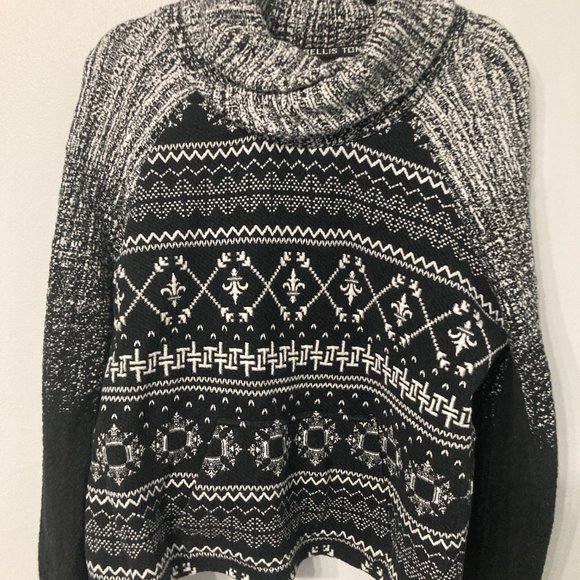 TONIA DEBELLIS Sweater Size XL Black White CHUNKY Cowl Neck Front Pocket Cozy - Picture 3 of 9